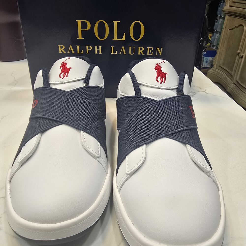 Ralph Lauren White and Navy Slip-On Sneakers